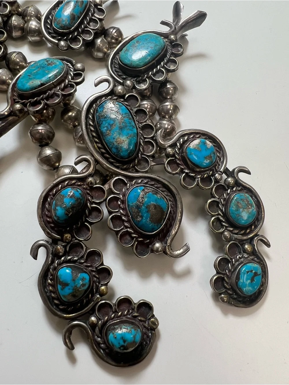Sterling Silver Turquoise Squash Blossom Necklace - Picture 15 of 15